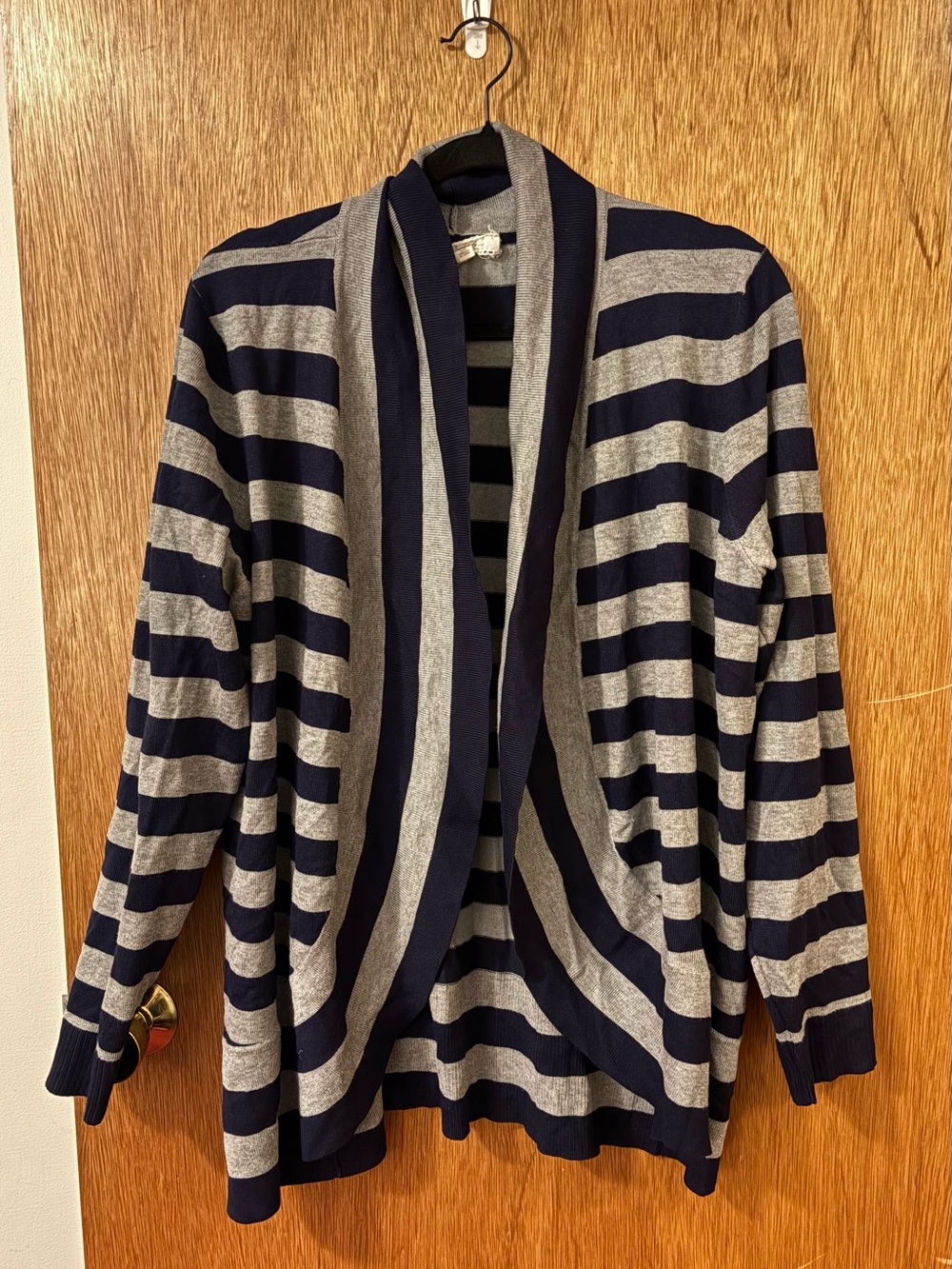 Plus Size Navy and Gray Striped Open-Front Cardigan